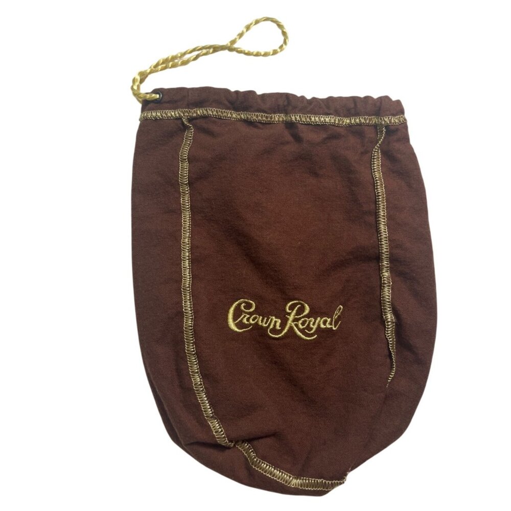 Crown Royal Brown Velvet Drawstring Bag With Gold Stitching & Embroidery 11o